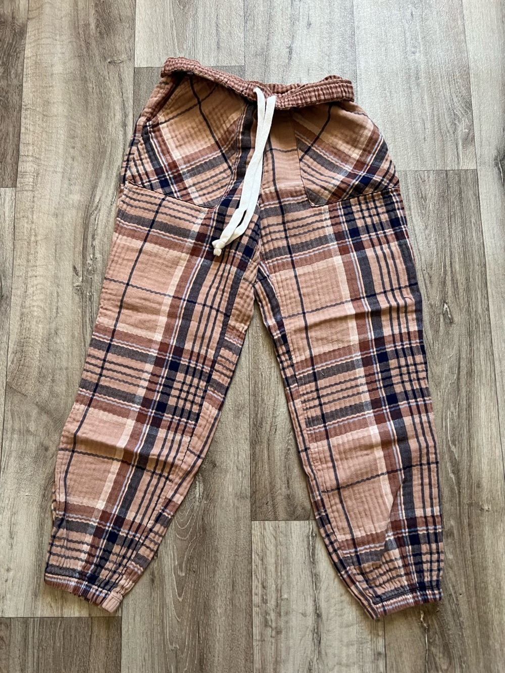 Aerie Soft Gauze Plaid Pajama Jogger Pants Cappuccino Brown Small Regular